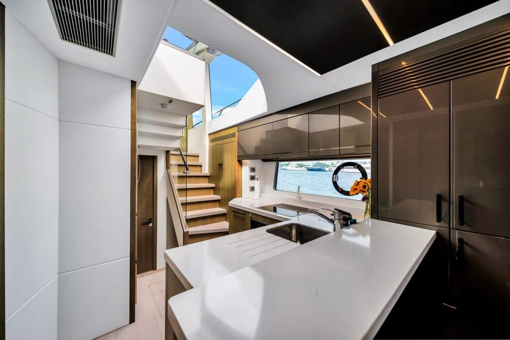 74ft Sunseeker Predator Kitchen Area- Luxury Charter Miami for Rent
